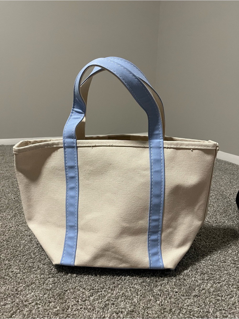 L L Bean Boat and Tote Canvas Tote with Light Blue Handles - Picture 1 of 13